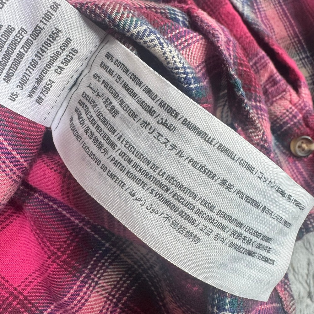 Hollister Womens Pink Plaid Flannel Button Down Shirt Long Sleeve Medium 3W2749 - Picture 5 of 10